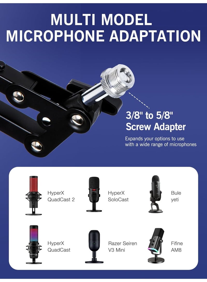 YQLIFE RGB Boom Arm - Mic Arm With RGB Light, Adjustable 11 Light Modes, Microphone Boom Arm With Adapter Compatible with Fifine Microphone, Blue Yeti, HyperX QuadCast and Most Gaming Mic - Image 3