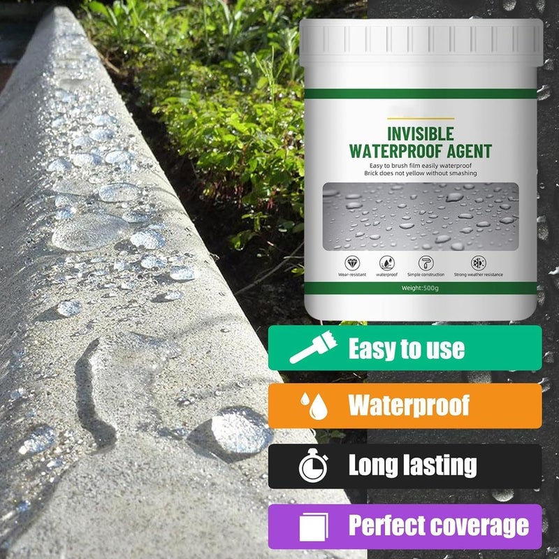 MAX-EMA GLOBAL ماكس إيما سائل مانع تسرب غير مرئي مقاوم للماء 500 جرام وكيل مضاد للتسرب لاصق قوي شفاف لرقع وتسرب سائل شفاف لإصلاح التسربات الداخلية والخارجية والفرشاة - Image 2