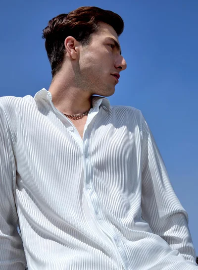 Campus Sutra Men's Chalk White Pleat-Creased Shirt