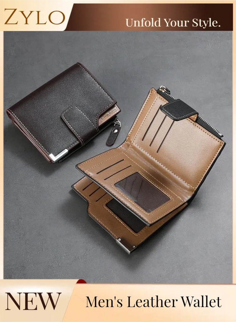 زيلو محفظة جلدية فاخرة للرجال - تصميم بفتحات متعددة للبطاقات من طبقتين، حامل للبطاقات والأموال، متينة، مانعة لتقنية تحديد الهوية بموجات الراديو - Image 1