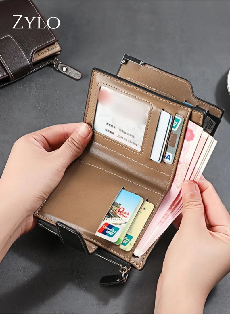 زيلو محفظة جلدية فاخرة للرجال - تصميم بفتحات متعددة للبطاقات من طبقتين، حامل للبطاقات والأموال، متينة، مانعة لتقنية تحديد الهوية بموجات الراديو - Image 2