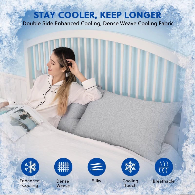 HOMFINE Cooling Pillowcases Queen Size - Double Side Q-Max 0.439 Cooling Fiber for Pillow Protector, Breathable Cold Pillow Cover for Hot Sleeper Night Sweat, Hidden Zipper, 2 Pack (20"x30", Grey) - Image 2