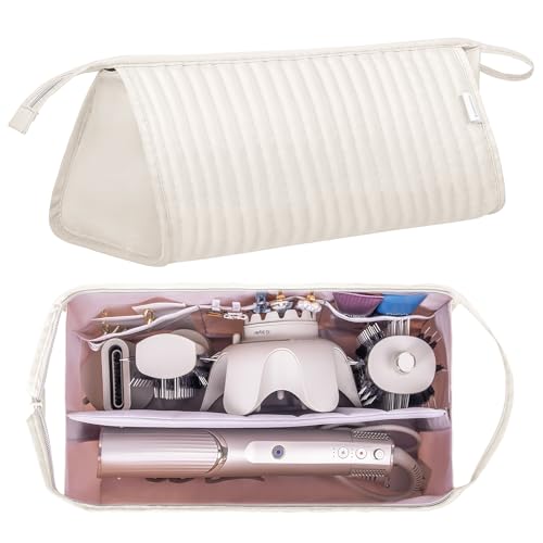 Lexeeco Dy son Air wrap Travel Case Hair Tools Travel Bag for Shark Flexstyle Carrying Case Portable Shark Hair Dryer Revlon Flat Curling Iron Organizer Beige - Image 1