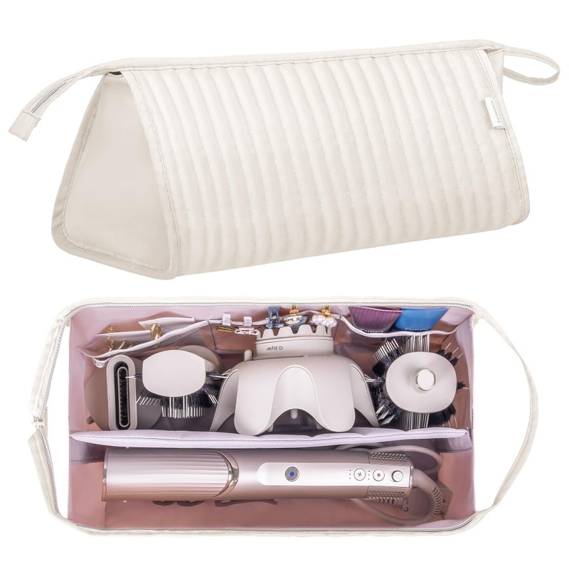 Lexeeco Dy son Air wrap Travel Case Hair Tools Travel Bag for Shark Flexstyle Carrying Case Portable Shark Hair Dryer Revlon Flat Curling Iron Organizer Beige - Image 2