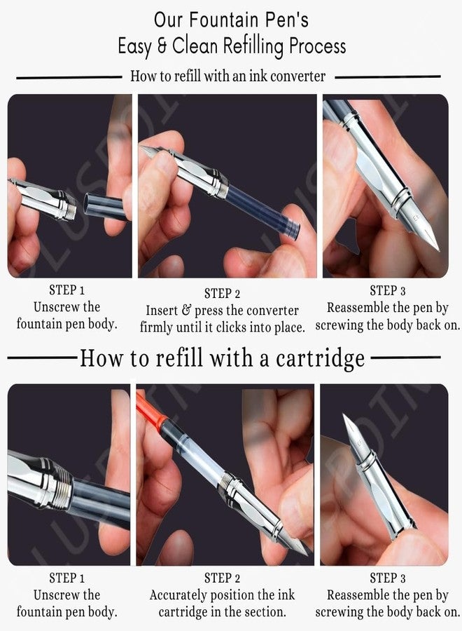 PLUSPOINT Fountain Pen for Students | Iridium Tip Nib Refillable Fountain Pen with 2 Ink Refills | Office Stationery Gift for Kids | Perfect for Office and School Use (Phantom), Blue - Image 3