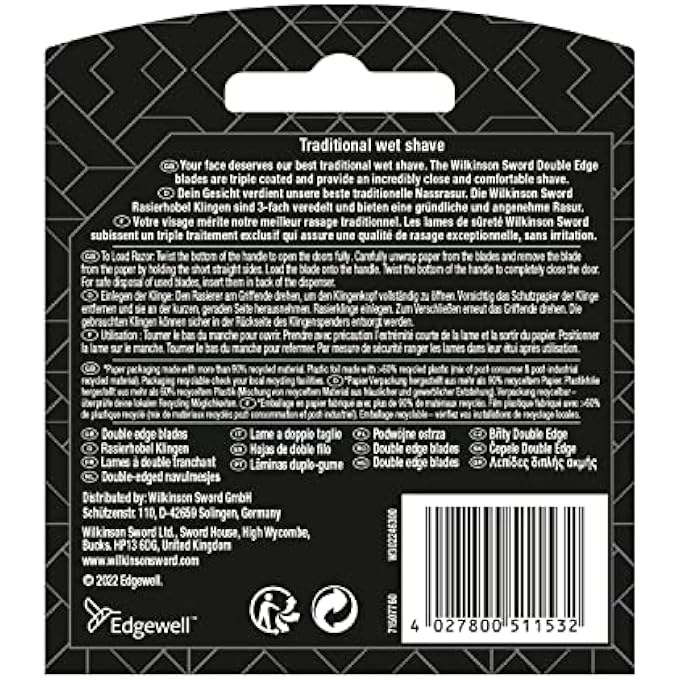 Wilkinson Sword  Barbers Style The Edger for Men 5 Double Edge Replacement Blades - Image 3