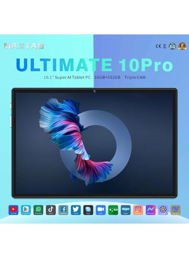 تابلت Ultimate 10 pro بكيبورد و ماوس بشاشة كبيرة 10.1 إنش بدقة عالية يدعم شبكة 5G وسرعة تصفح ممتازة نظام التشغيل: Android 14  متعدد الالوان - Image 1