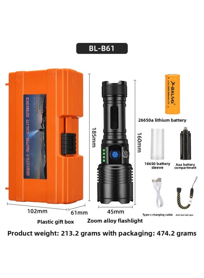 Cross-border Flashlight USB Charging Long-range Telescopic Zoom Home Outdoor Portable Work Light Flashlight 