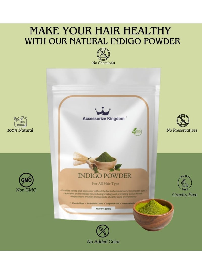 مملكة الإكسسوارات مسحوق النيلي (100 غرام) - نقي وطبيعي 100% | مناسب لجميع أنواع الشعر | يمنح لونًا أزرق-أسود غامقًا مع فوائد مغذية ومرطبة - Image 2