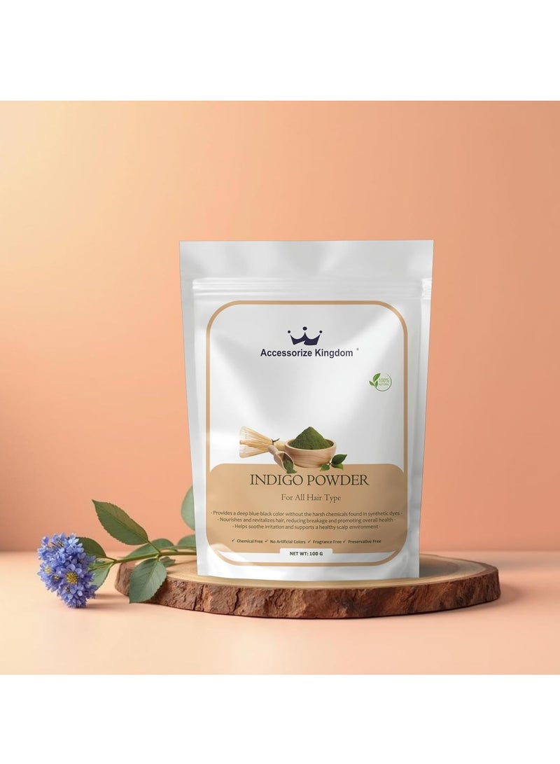 مملكة الإكسسوارات مسحوق النيلي (100 غرام) - نقي وطبيعي 100% | مناسب لجميع أنواع الشعر | يمنح لونًا أزرق-أسود غامقًا مع فوائد مغذية ومرطبة - Image 3
