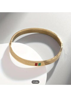 MARIO DRAFTS Luxury Diamond Pattern Bangle Bracelet, Gold-Toned with Red and Green Accent, Unisex  - Image 2