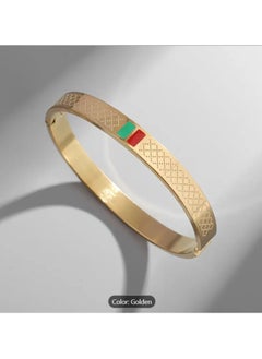 MARIO DRAFTS Luxury Diamond Pattern Bangle Bracelet, Gold-Toned with Red and Green Accent, Unisex  - Image 3