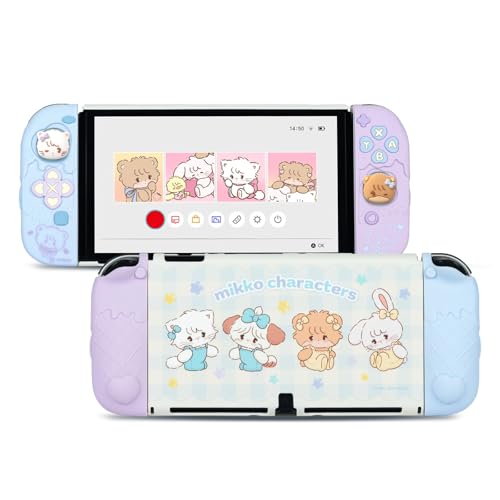 GeekShare Protective Case for Switch OLED,Slim Cover Case Compatible with Switch OLED Separable Soft Silicone Protective Shell for Joy Con with 2 Thumb Grip Caps - Mikko Sweet Thoughts - Image 1