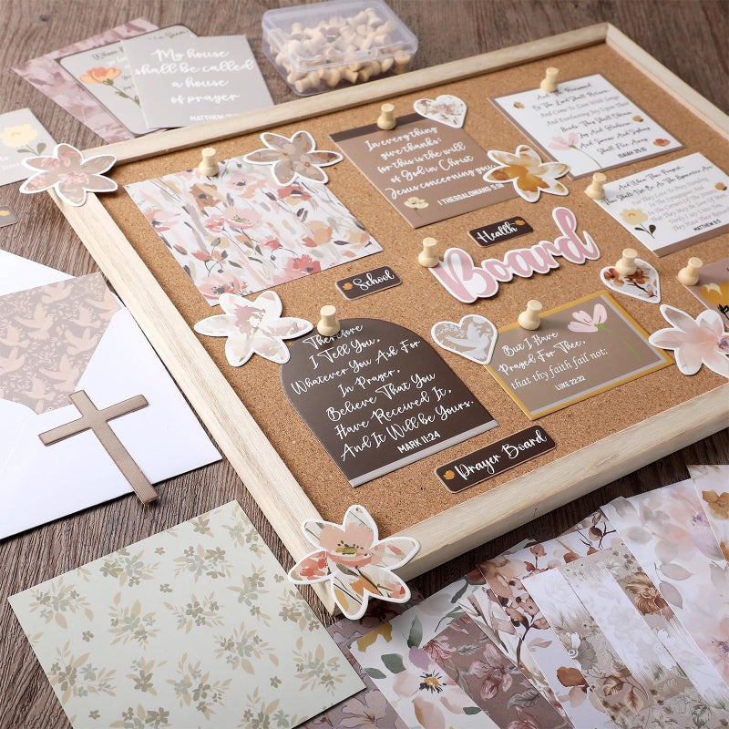 Chunful 100 Pcs Prayer Board Kit Prayer Supplies for Women with Pins Envelope and Bible Verse Quotes Floral Christian Gift DIY Wall Art for Living Room Office(Not Including Board) - Image 3