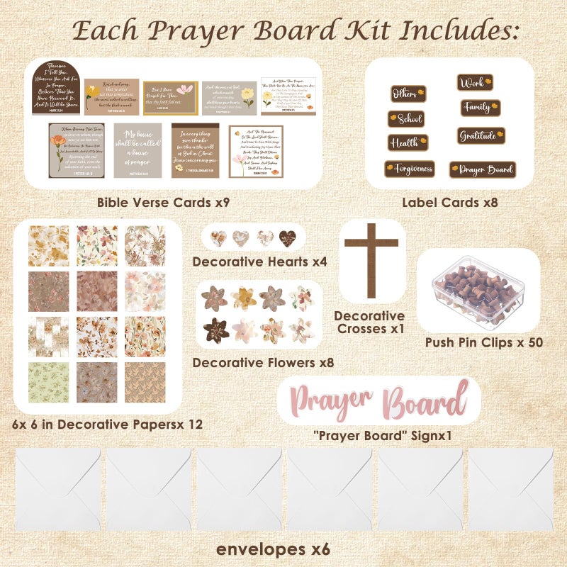 Chunful 100 Pcs Prayer Board Kit Prayer Supplies for Women with Pins Envelope and Bible Verse Quotes Floral Christian Gift DIY Wall Art for Living Room Office(Not Including Board) - Image 2