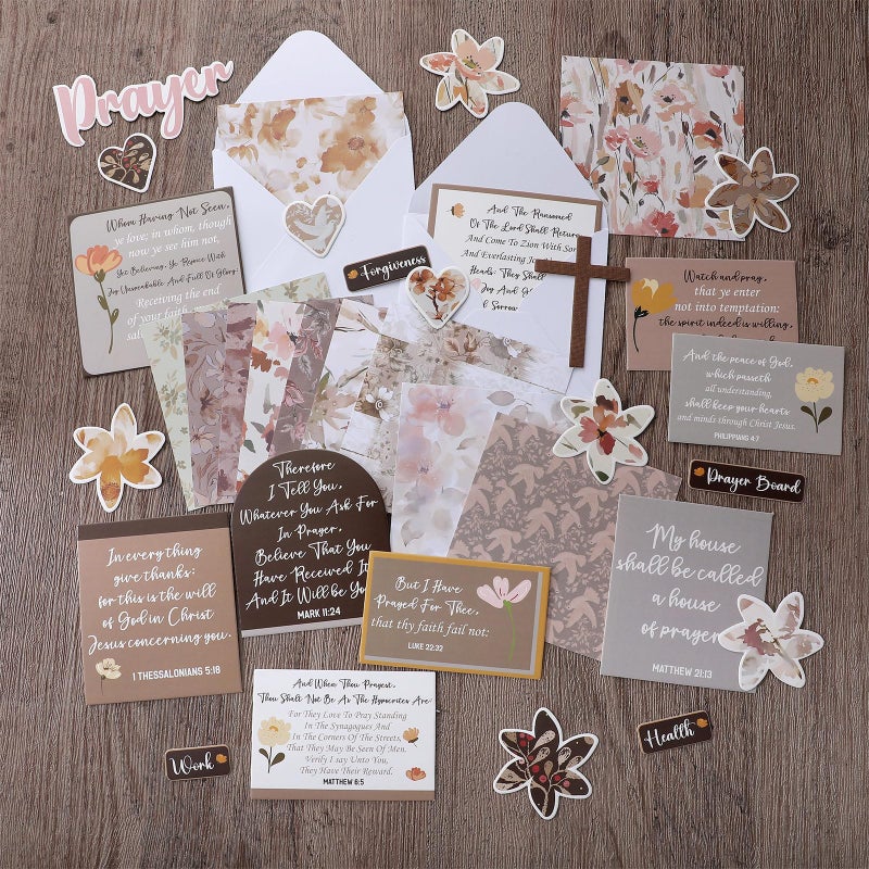 Chunful 100 Pcs Prayer Board Kit Prayer Supplies for Women with Pins Envelope and Bible Verse Quotes Floral Christian Gift DIY Wall Art for Living Room Office(Not Including Board) - Image 4