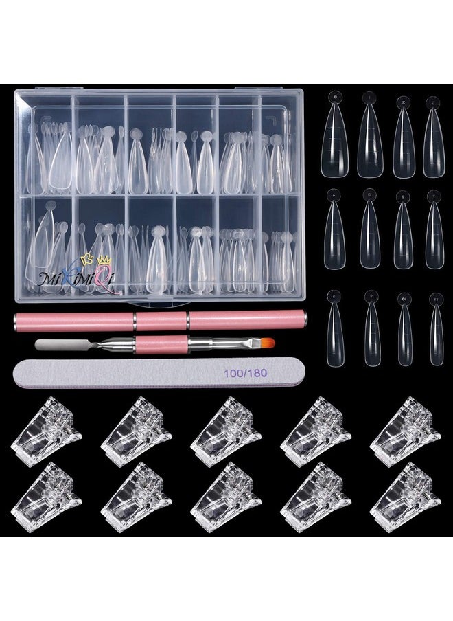 MIKIMIQI - Dual Nail Forms Set Poly Gel Quick Building Nail Kit 120Pcs Stiletto Gel Nail Molds With 10Pcs Acrylic Nail Tips Clips 1Pc Dualended Poly Extension Gel Brush Nail File For Polygel Extension - Image 1