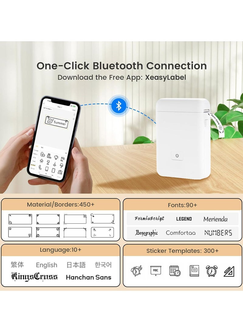 Mini Portable Thermal Printer Label Printer Label maker Bluetooth Multiple label styles with 1 Roll of Paper Label/White, Compatible with Android IOS for labeling, notes, and memos for office organi - Image 5