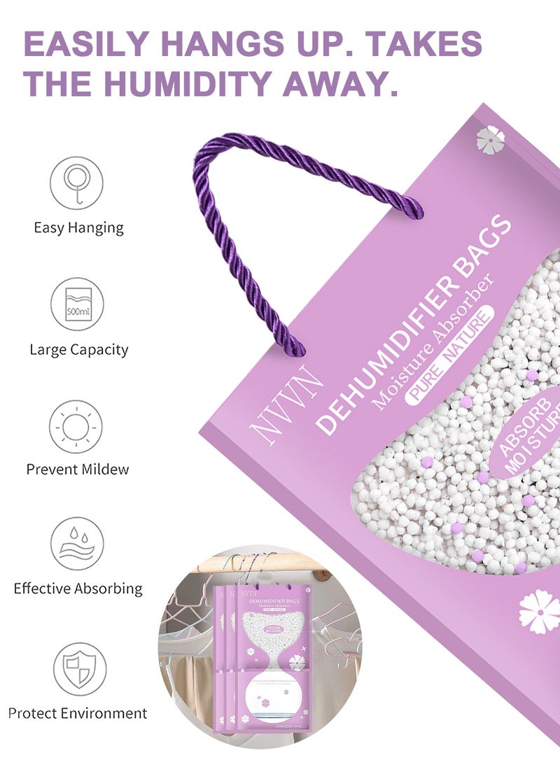 URbazaar 10 Pack Drying Agent Moisture Absorber Bags Hanging Closet Dehumidifier Bags Anti Mold Desiccant Bags Humidity Packs Wardrobe Dehumidifier for Closet, Safe, Cars, Wardrobes, Basement（lavender flavor）  - Image 3