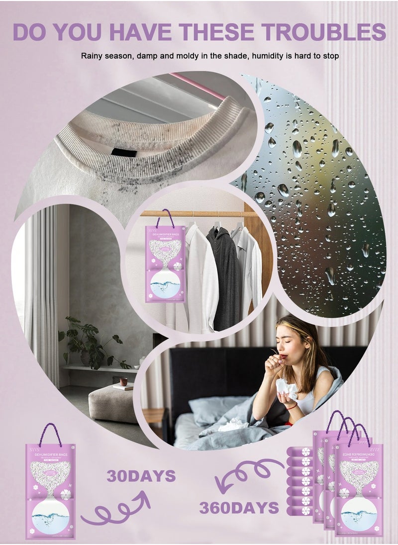 URbazaar 10 Pack Drying Agent Moisture Absorber Bags Hanging Closet Dehumidifier Bags Anti Mold Desiccant Bags Humidity Packs Wardrobe Dehumidifier for Closet, Safe, Cars, Wardrobes, Basement（lavender flavor）  - Image 5