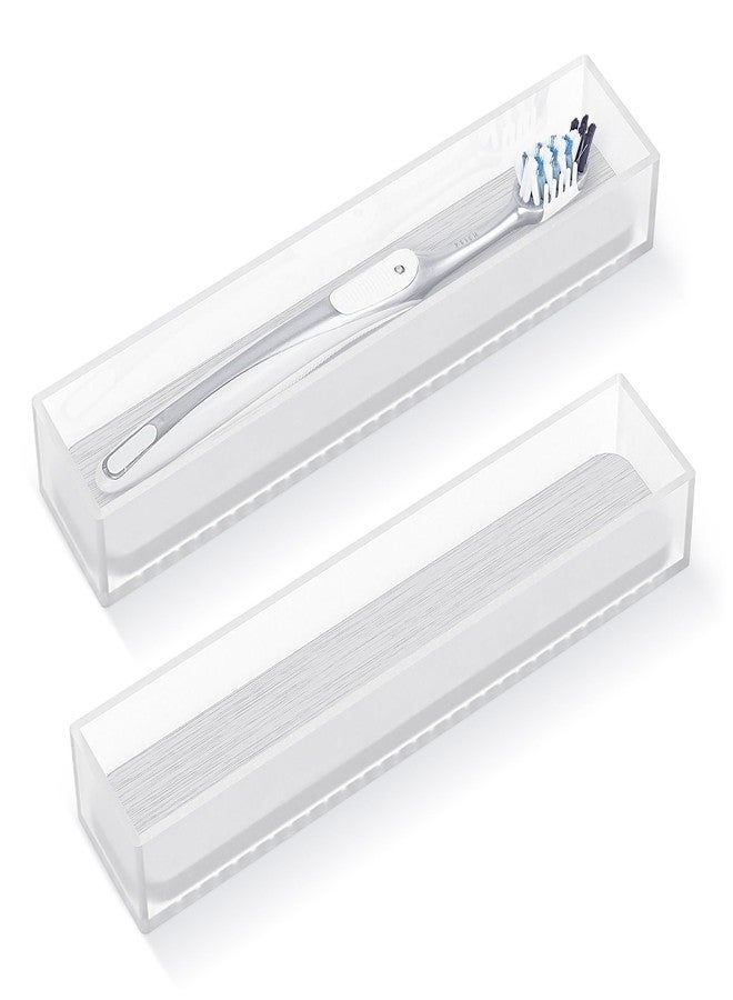 Linkidea 2 Pack Acrylic Toothbrush Holder with Diatomite Drying Stone, Bathroom Drawer Organizer with Drainage Hole for Tooth Brush, Compatible with Extra Clean, Oral- B CrossAction - Image 1