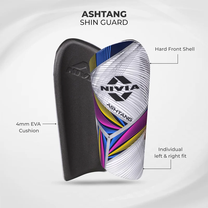 نيفيا Nivia Ashtang Football Shin Guard with Lycra Sleeve - Large Size, Multicolor