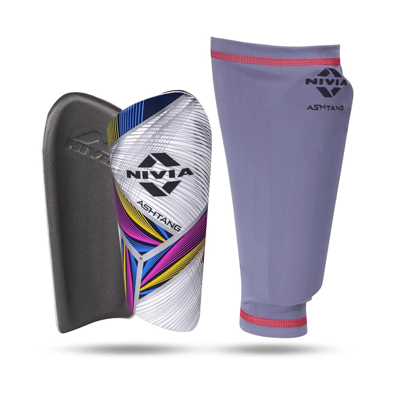 نيفيا Nivia Ashtang Football Shin Guard with Lycra Sleeve - Large Size, Multicolor