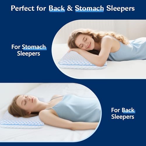 Iwacool Thin Pillow for Sleeping, Cooling Gel Flat Pillow for Stomach and Back Sleepers, Ultra Slim Stomach Sleeping Pillows for Shoulder Neck Pain Relief, Low Profile Memory Foam Pillows 2.25-inches - Image 2