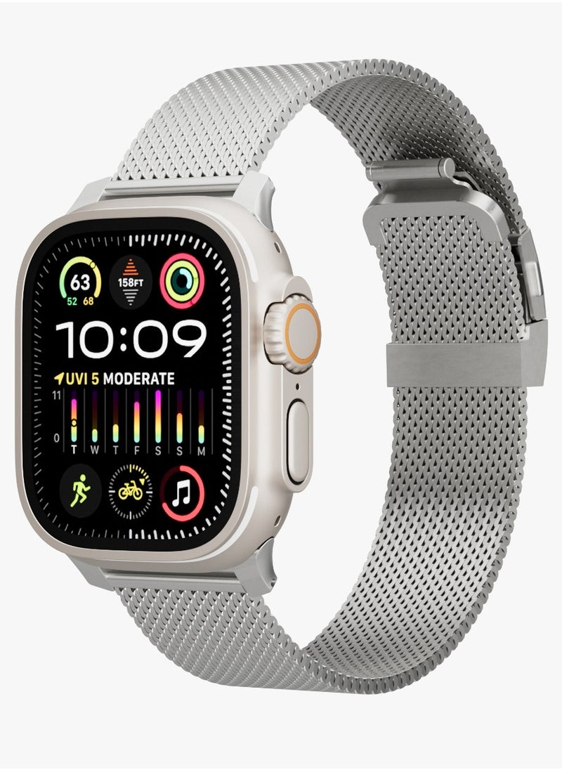 LEVELO - Ferra Milanese Apple Watch 49/46mm Strap with Hypoallergenic Material / Anti-Oxidation Technology / Adjustable Length / 24/7 Wearability / Water Resistance / Durable Stainless Steel - Titanium - Image 1