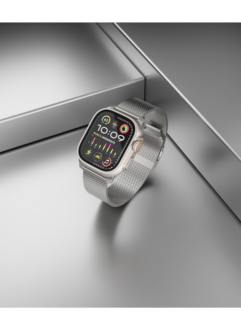 LEVELO - Ferra Milanese Apple Watch 49/46mm Strap with Hypoallergenic Material / Anti-Oxidation Technology / Adjustable Length / 24/7 Wearability / Water Resistance / Durable Stainless Steel - Titanium - Image 1