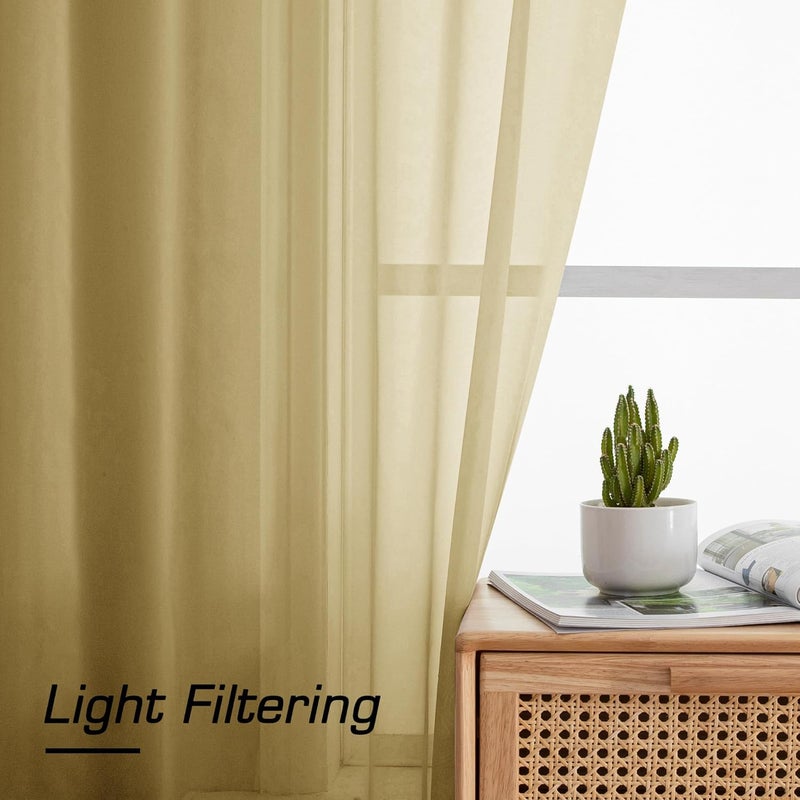 SimpleBrand Gold Sheer Curtains 84 Inches Long 2 Panels, Light Filtering Rod Pocket Solid Color Window Sheer Curtain Panels, Elegant Curtains & Drapes for Living Room, Bedroom (Gold, 42" W x 84" L) - Image 2