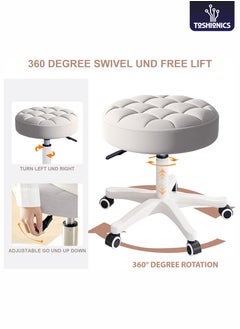 Toshionics Round Bar Stool with Faux Leather and Rotating Wheels Pulley Stool Bar Chair Height Adjustable Mini Swivel Chair Ideal Use for Home Office Bar Coffee Shop Spa and Salon  - Image 2