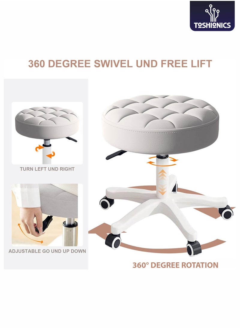 Toshionics - Round Bar Stool with Faux Leather and Rotating Wheels Pulley Stool Bar Chair Height Adjustable Mini Swivel Chair Ideal Use for Home Office Bar Coffee Shop Spa and Salon - Image 1