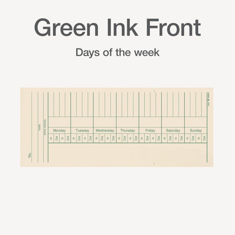 Adams Time Cards, Weekly, 2-Sided, Overtime Format, 3-3/8" x 8-1/4", Manila, Green/Red Print, 200-Count (9660-200) - Image 3