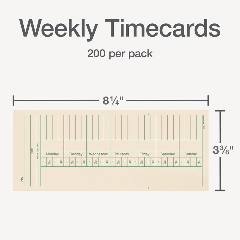Adams Time Cards, Weekly, 2-Sided, Overtime Format, 3-3/8" x 8-1/4", Manila, Green/Red Print, 200-Count (9660-200) - Image 2