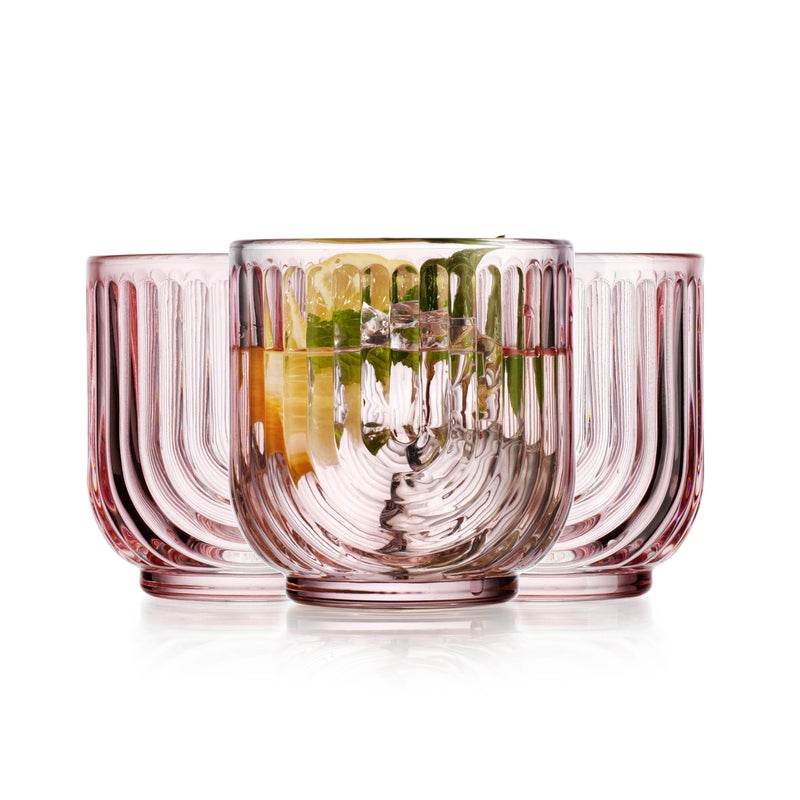 Glaver's Vintage Glassware Art Deco Glasse Ribbed Drinking Glasses U-Shape Arch Design Colored Cocktail Kitchen Tumblers Everyday Dinner Decorative Party (Pink S/4 11oz) - Image 1