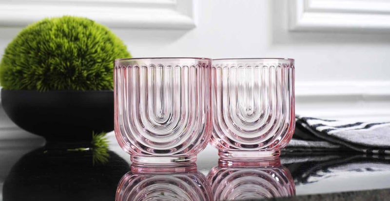 Glaver's Vintage Glassware Art Deco Glasse Ribbed Drinking Glasses U-Shape Arch Design Colored Cocktail Kitchen Tumblers Everyday Dinner Decorative Party (Pink S/4 11oz) - Image 4