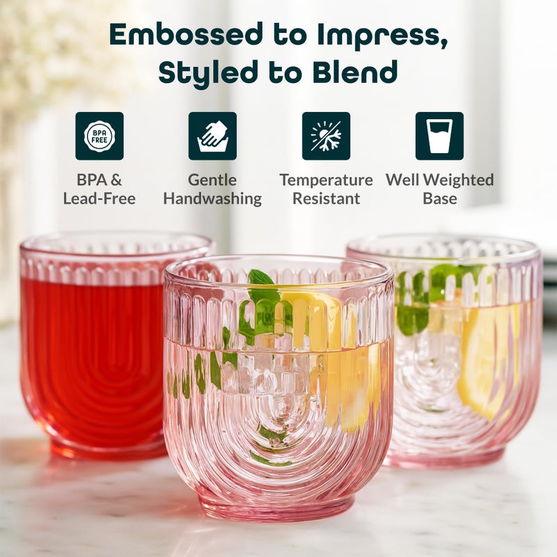 Glaver's Vintage Glassware Art Deco Glasse Ribbed Drinking Glasses U-Shape Arch Design Colored Cocktail Kitchen Tumblers Everyday Dinner Decorative Party (Pink S/4 11oz) - Image 5
