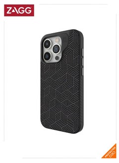 ZAGG London Snap iPhone 15 Pro Protective Cell Phone Durable Graphene Case, MagSafe Compatible Case with Stylish Fabric Exterior Slim and Lightweight - Black Geo  - Image 1