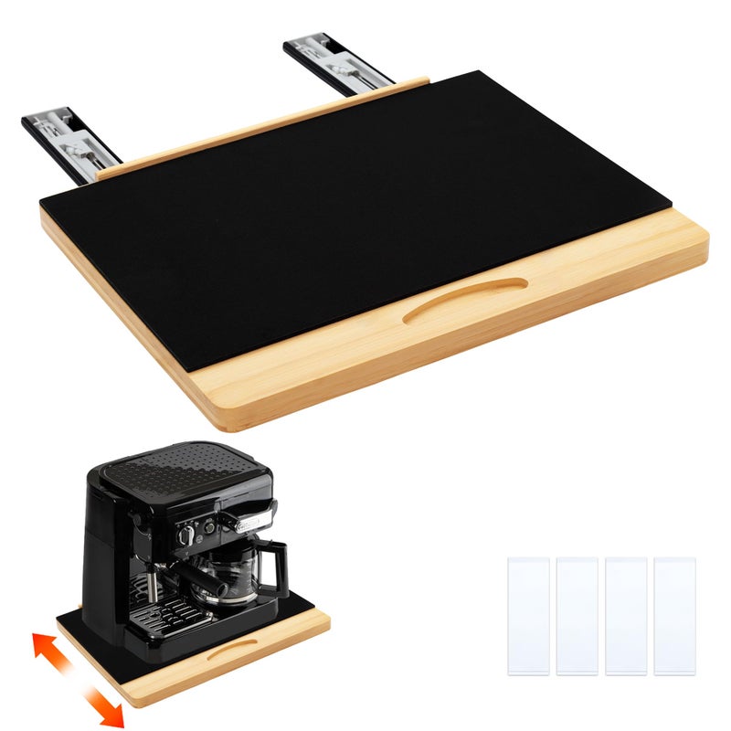 MinBoo Bamboo Appliance Slider,Sliding Tray for Coffee Maker, Kitchen Countertop Appliance Rolling Tray,Slides Easily from Under The Cabinet,Wide - Large (16" Wx13 D) - Image 1