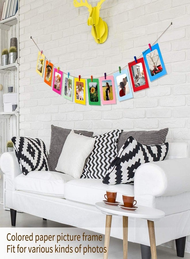 Prescent Multicolor Paper Photo Frame Kraft Paper Picture Frames DIY Cardboard Photo Frames with Wood Clips and Jute Twine (Multicolor - 30 pcs) - Image 5