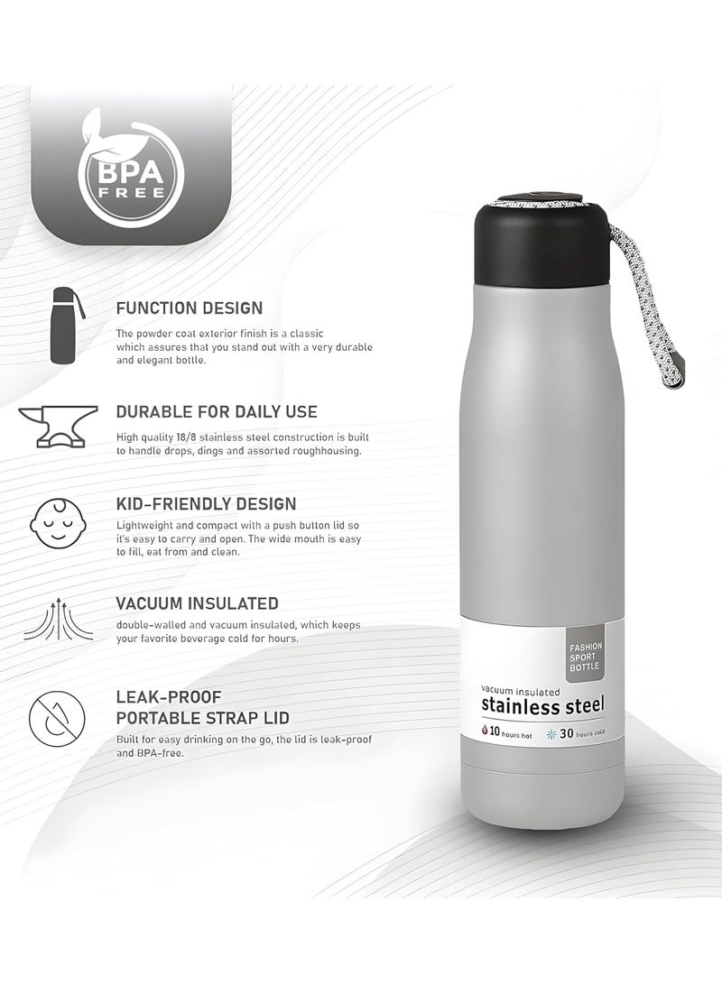 Bisbell Stainless Steel Water Bottle Double Wall Vacuum Insulated Wide Mouth Flask with Leakproof Portable Lid,BB2637,Berry - Image 3