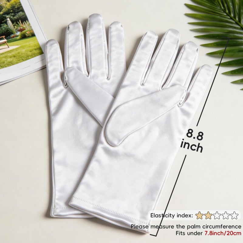 Lansian Womens White Gloves Short Satin Stretchy Gloves Wrist Length Dancing Bridal Gown for 1920s Wedding Opera Party Adult Size - Image 5