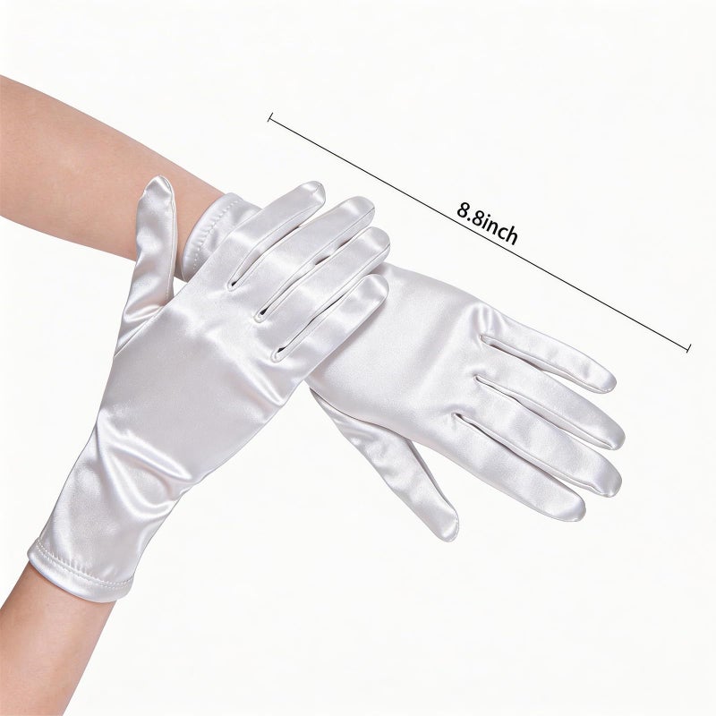 Lansian Womens White Gloves Short Satin Stretchy Gloves Wrist Length Dancing Bridal Gown for 1920s Wedding Opera Party Adult Size - Image 3