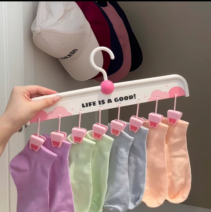 مشبك جوارب دبدوب لطيف، 8 مشابك، أبيض وردي - Image 1