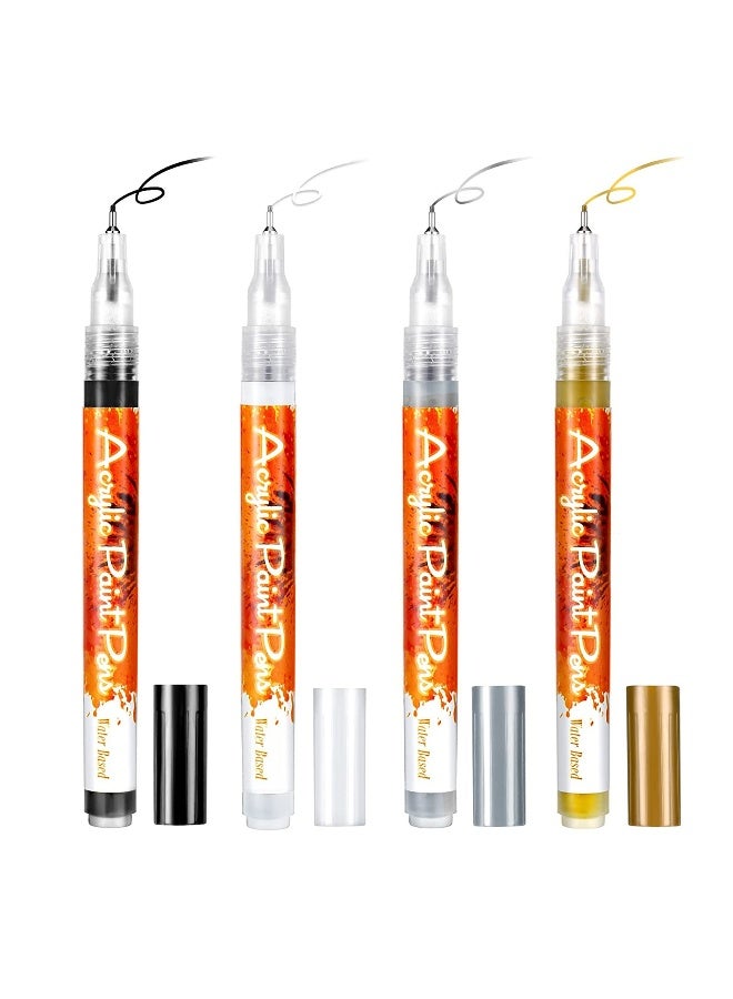 Nail Art Pen 4 Pieces Nail Polish Pens Portable Nail Art Pens Fine Tip Nail Painting Drawing Nail Graffiti Pen Quick Dry DIY Flower Abstract Lines Details Nail Art Pens (Gold, Silver, Black, White) - Image 1