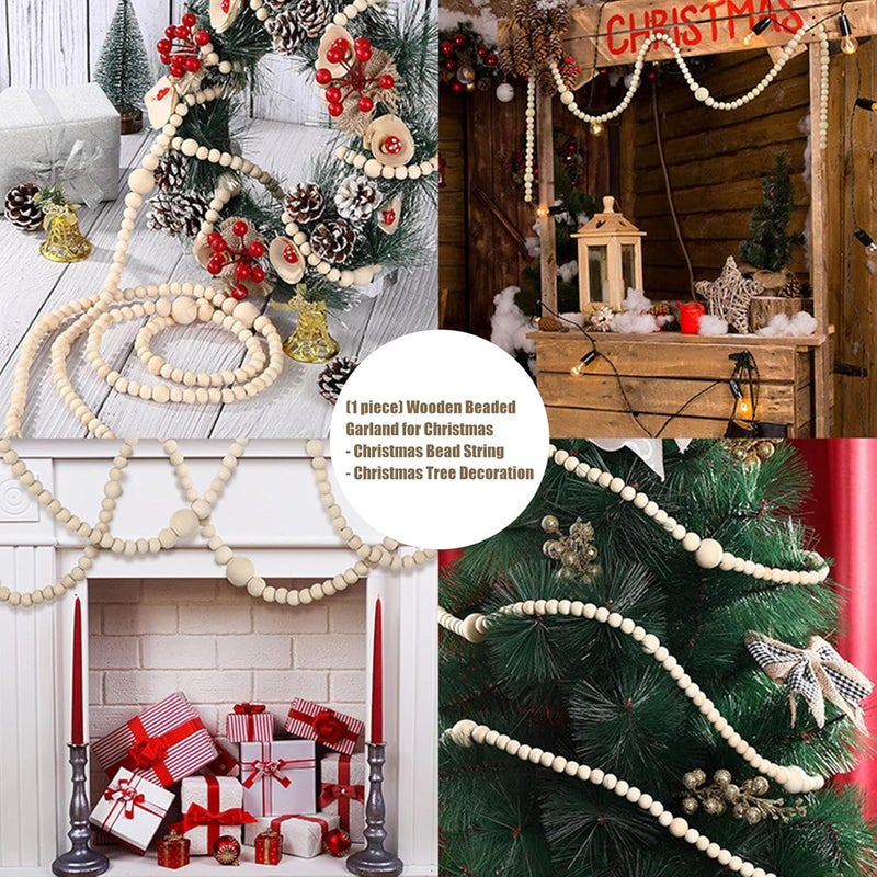 Portable Wooden Christmas Bead Strands for Indoor Holiday Decorations Tree Window Wall Hanging Festival Party Supplies Wooden Bead Garlands - Image 3