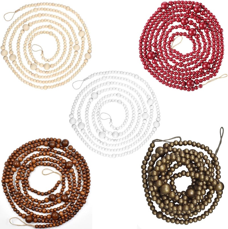 Portable Wooden Christmas Bead Strands for Indoor Holiday Decorations Tree Window Wall Hanging Festival Party Supplies Wooden Bead Garlands - Image 5