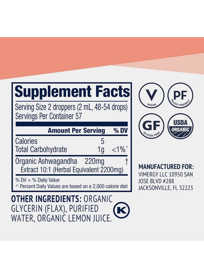Vimergy USDA Organic Ashwagandha Liquid Extract, 57 Servings -Stress Supplement Drops - Adaptogen - Supports Cognitive Function - Sleep Support - Alcohol-Free, Non-GMO, Vegan & Paleo Friendly (115 ml) - Image 4