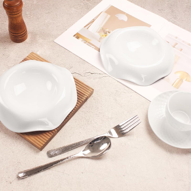 jinsongdafa Soup Bowls Pasta Bowls Rimmed Plates White Salad Bowls Set of 2 Porcelain Wide Rim Bowls 6 Oz Microwave  Dishwasher Safe Best for foodies and restaurants 83 Inch flanging - Image 5